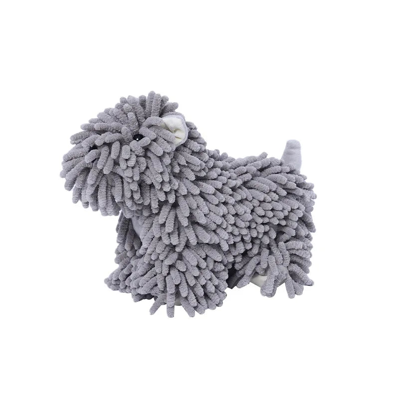 essuie-main-chien-chenille-gris