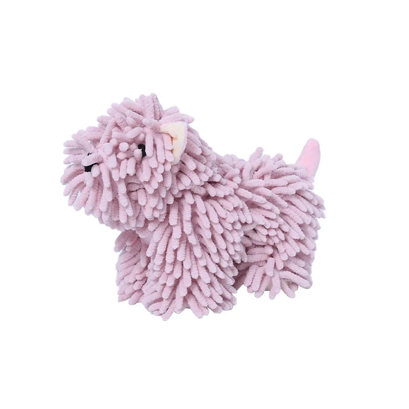 essuie-main-chien-chenille-mauve